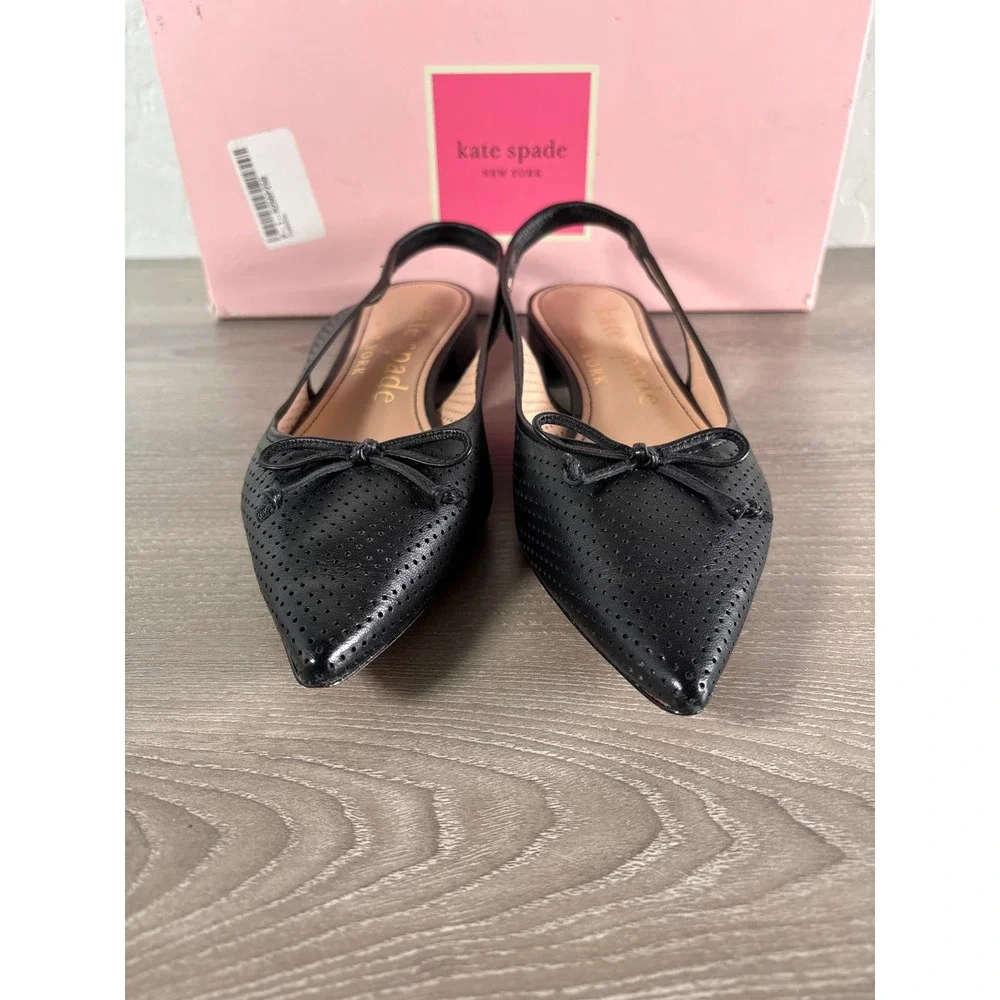Kate Spade Veronica‎ Black Perforated Leather Pointed Toe Slingback Flats 6B